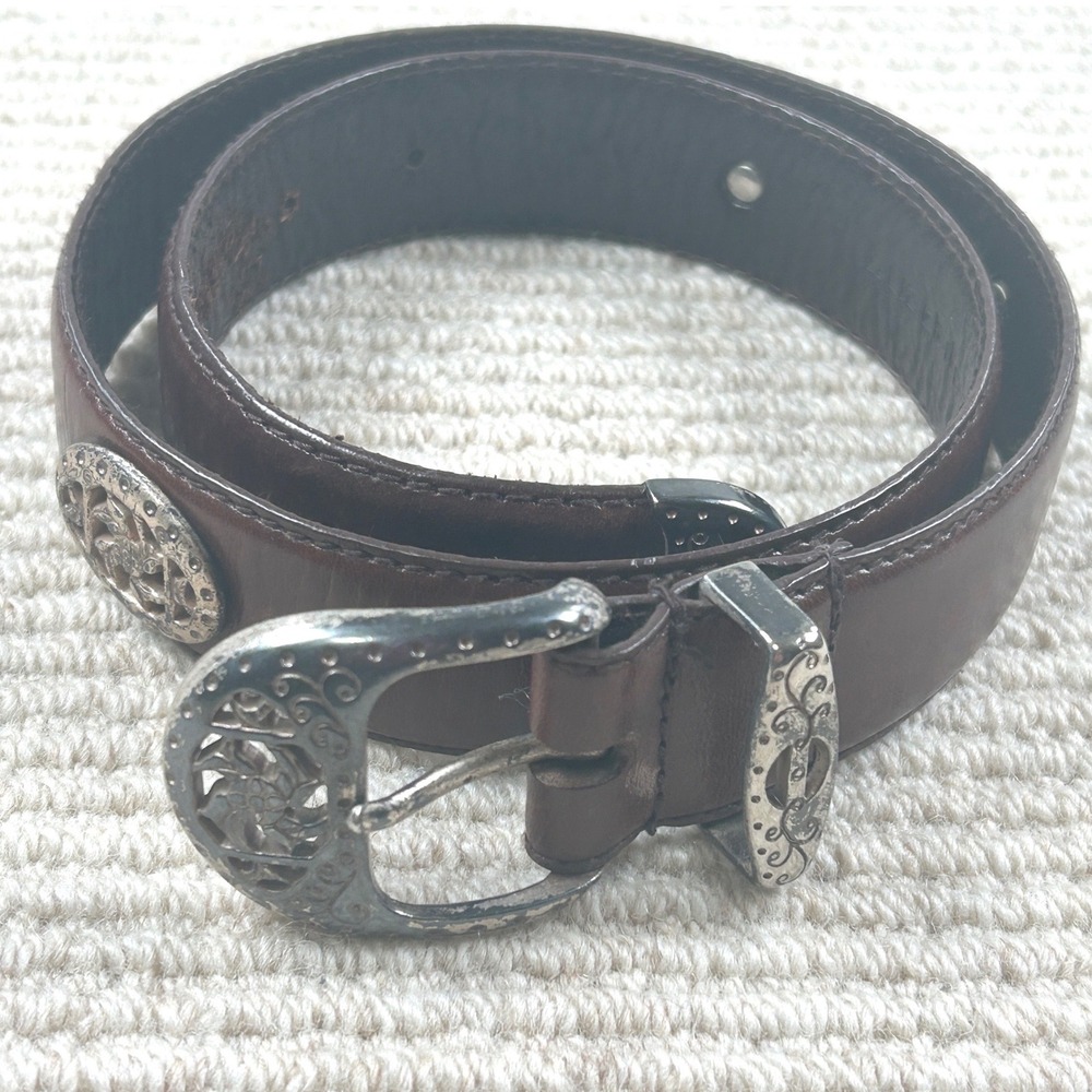 Liz Claiborne Belt Women 26-30 S/M Brown Vintage Western Boho Concho Leather VTG